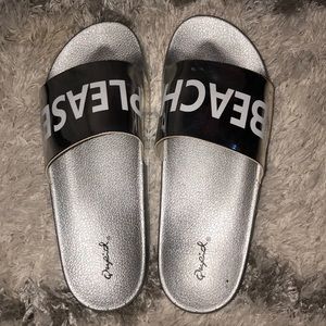 silver metallic sandals